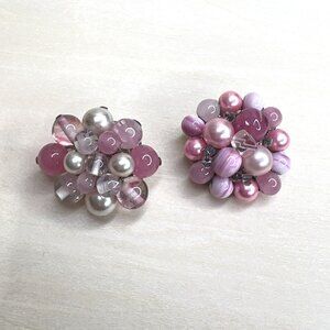 Vintage Pink Bead Cluster Clip-On Earrings • Japan • Retro 50s Style